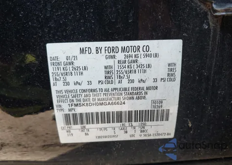 2021 Ford Explorer Xlt z USA, uszkodzony, nr VIN 1FMSK8DH0MGA66624